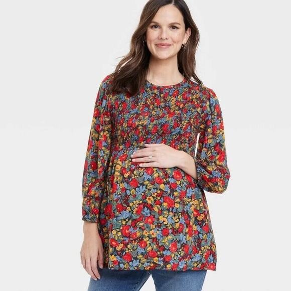 Isabel Maternity Smocked Top - Picture 1 of 8